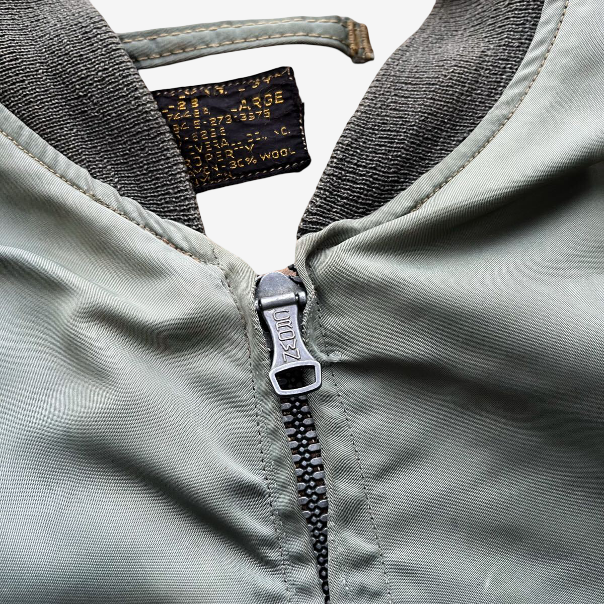 1950s USAF L-2B Flight Jacket Blue Anchor Overall Co Early Model Sage Green Nylon Bomber Jacket Vintage Military Large