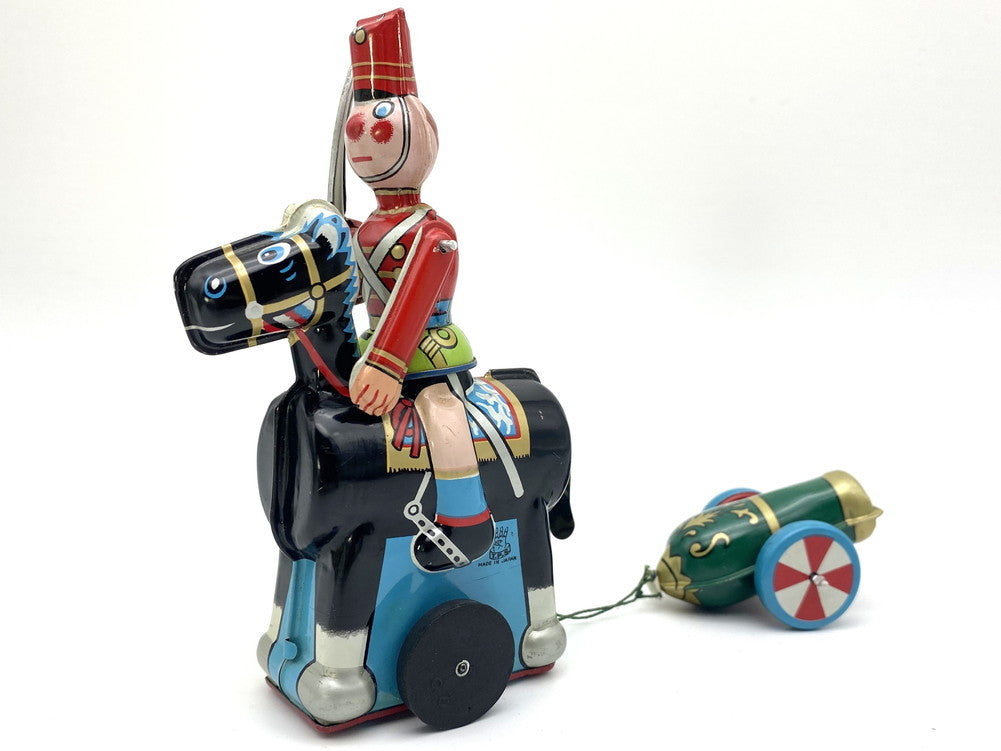 Vintage 1960s TPS Disney Japanese Tin Mounted Cavalryman with Cannon Mechanical Toy Boxed