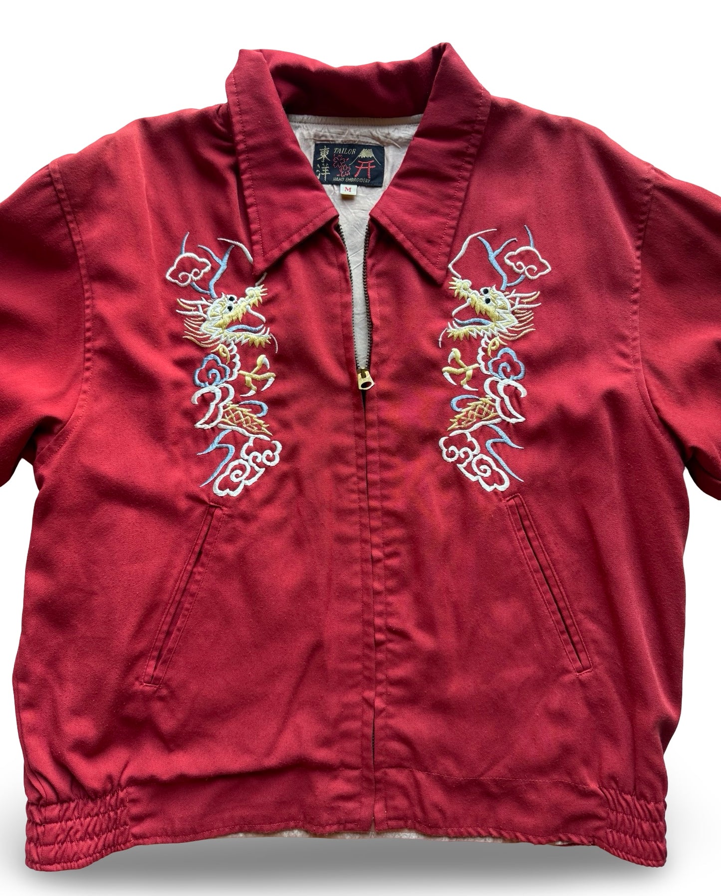 Vintage Tailor Toyo Dragon Souvenir Jacket — Tokyo Japan Embroidery • 5th Air Force Patch • Scarlet Red Sukajan (One-Side Only)