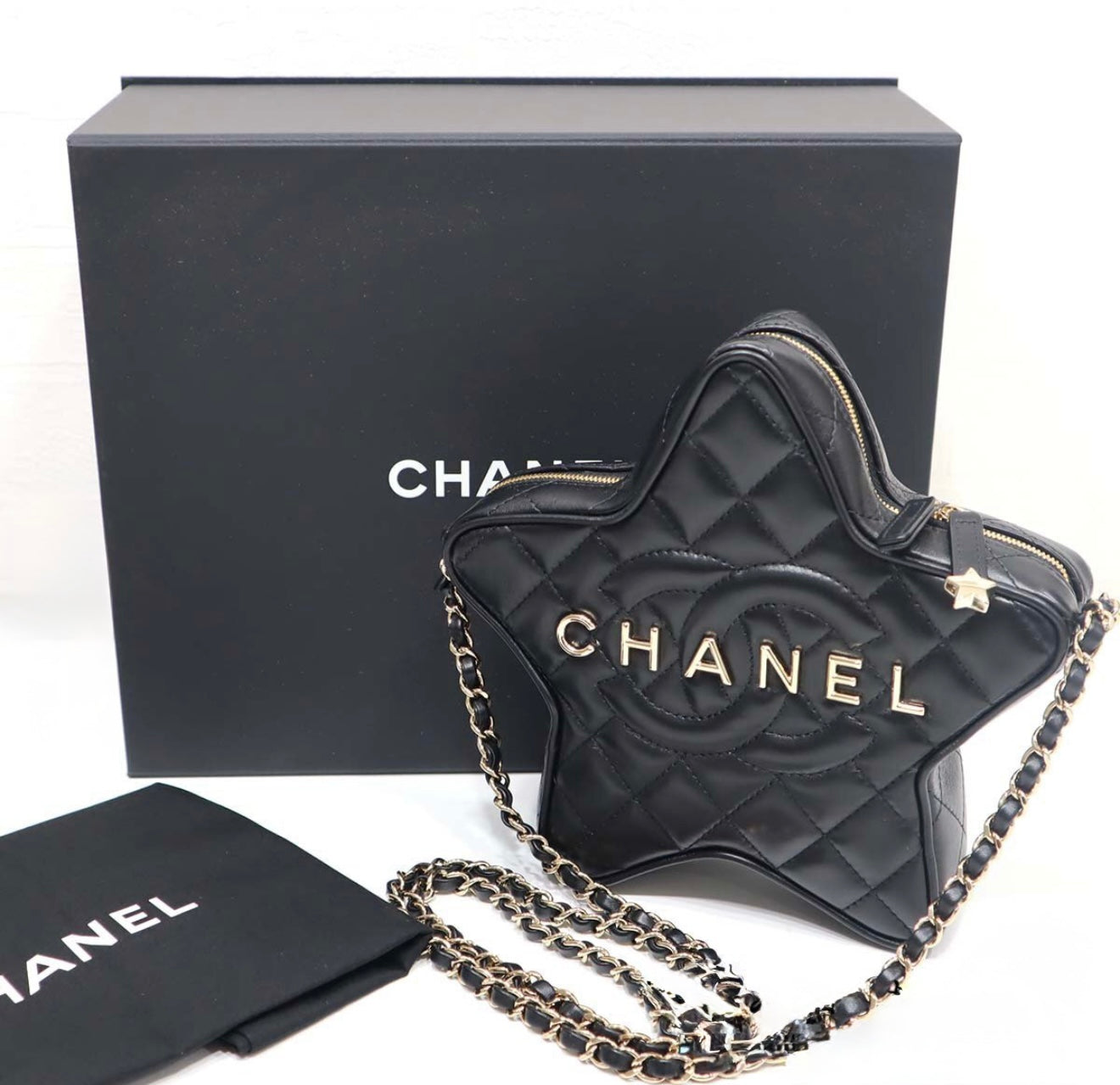 CHANEL AS4579 Star Bag 23K Black Lambskin Chain Shoulder Bag – Unused S-Rank | Rare Novelty Iconic Shape with Gold CHANEL Logo