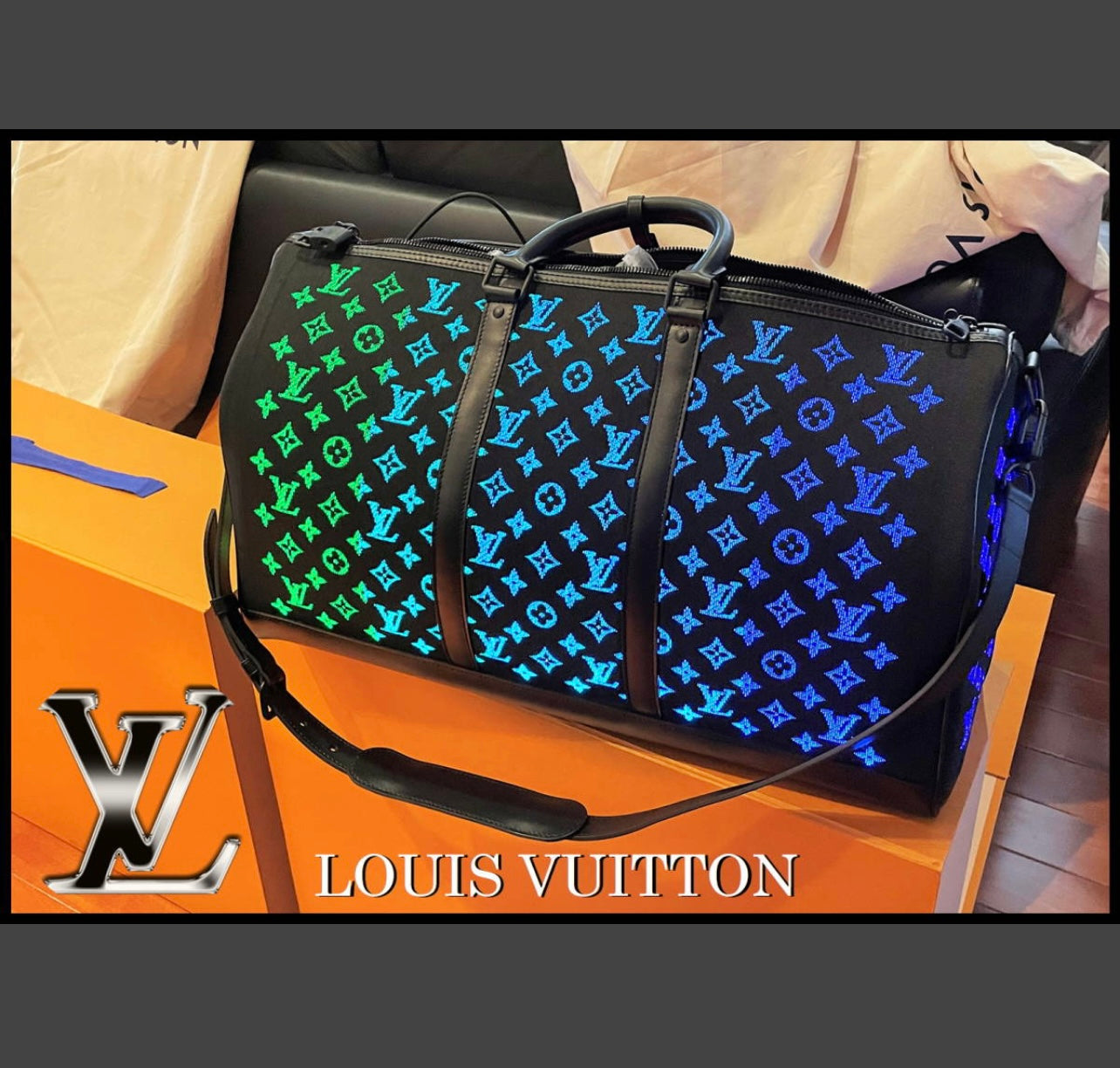 Louis Vuitton Keepall 50 Light-Up Rainbow LED Monogram Black Grail Bag M44770 Ultra Rare Collector Travel LV