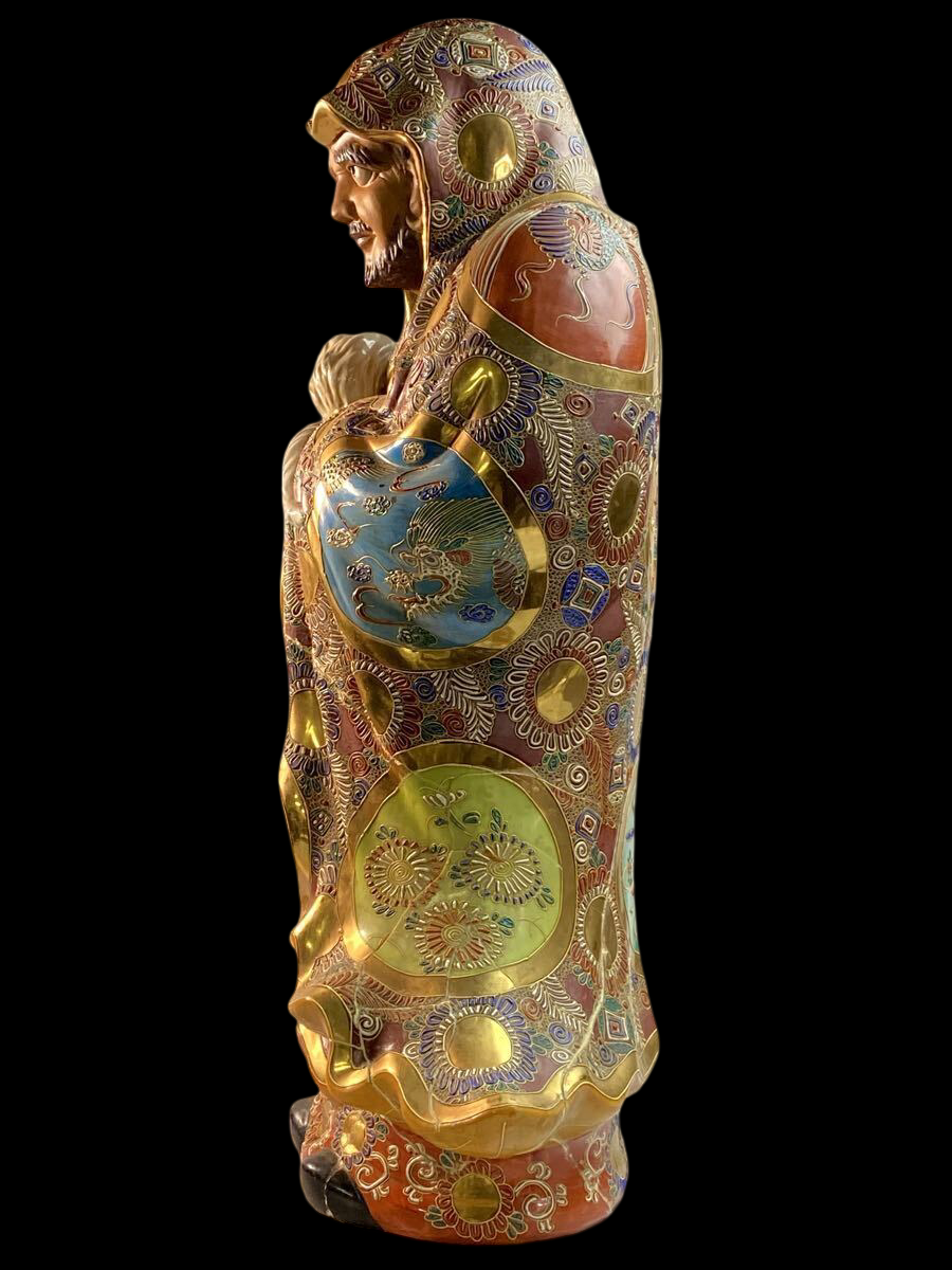 Large Kutani-Style Japanese Polychrome Figure, Daruma Monk Buddha Scholar / Immortal Motif, Monumental Display Sculpture (77 cm)