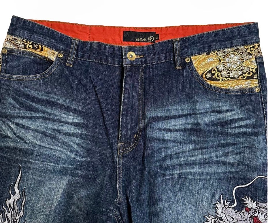 Karakuri Tamashii “Gold Dragon” Embroidered Denim – W40 (XL)
