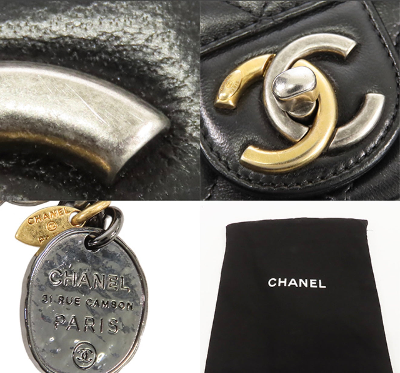 CHANEL Mini Matelassé Iconic Pins Shoulder Bag AS2978 Black Lambskin Paris Motif Mixed Metal Hardware Quilt Flap Bag Rare Collector