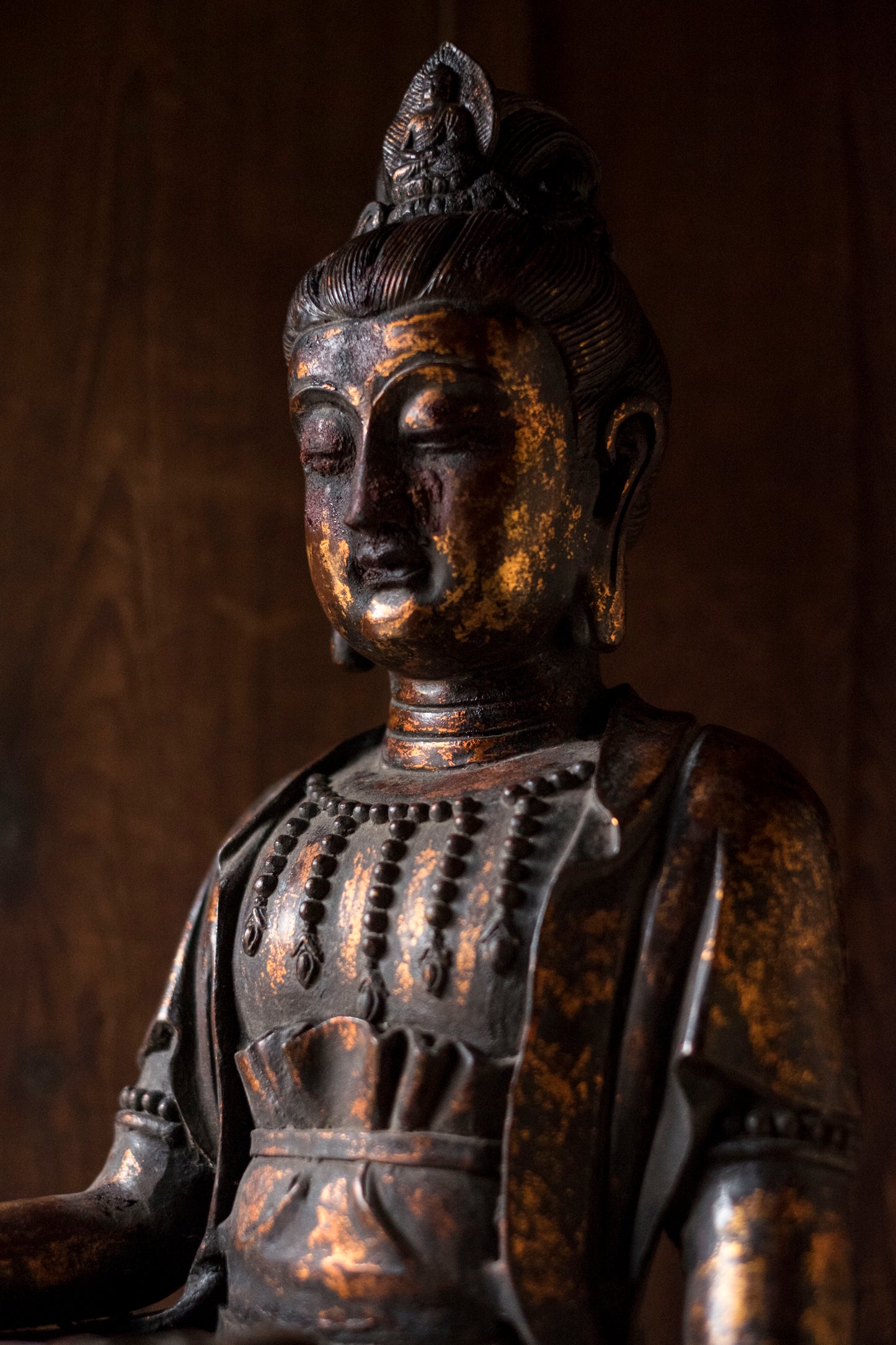 Large Oriental / Tibetan Chinese Seating Bodhisattva Buddha Buddhism Arts Kannon Kwan Guan Quan Yin Goddess Zen Gilt-Copper Statue Okimono