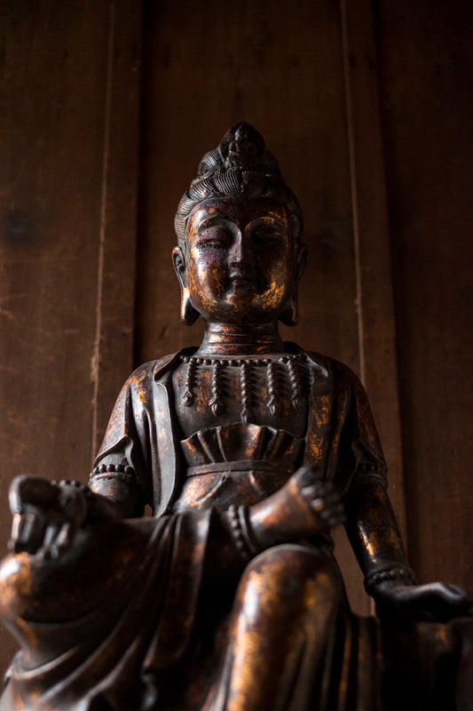 Large Chinese Gilt Bronze Guanyin Bodhisattva Statue | Water-Moon Avalokiteshvara Buddhist Sculpture | 63 cm