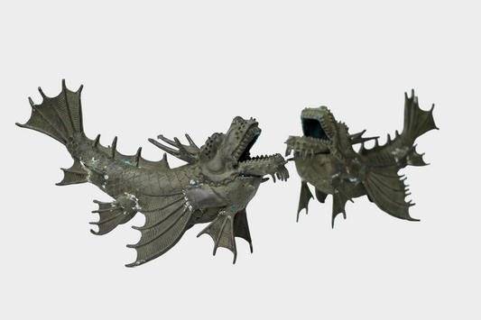Pair of Bronze Shachihoko Dragon-Fish Guardians | East Asian Mythical Roof Form Sculptures