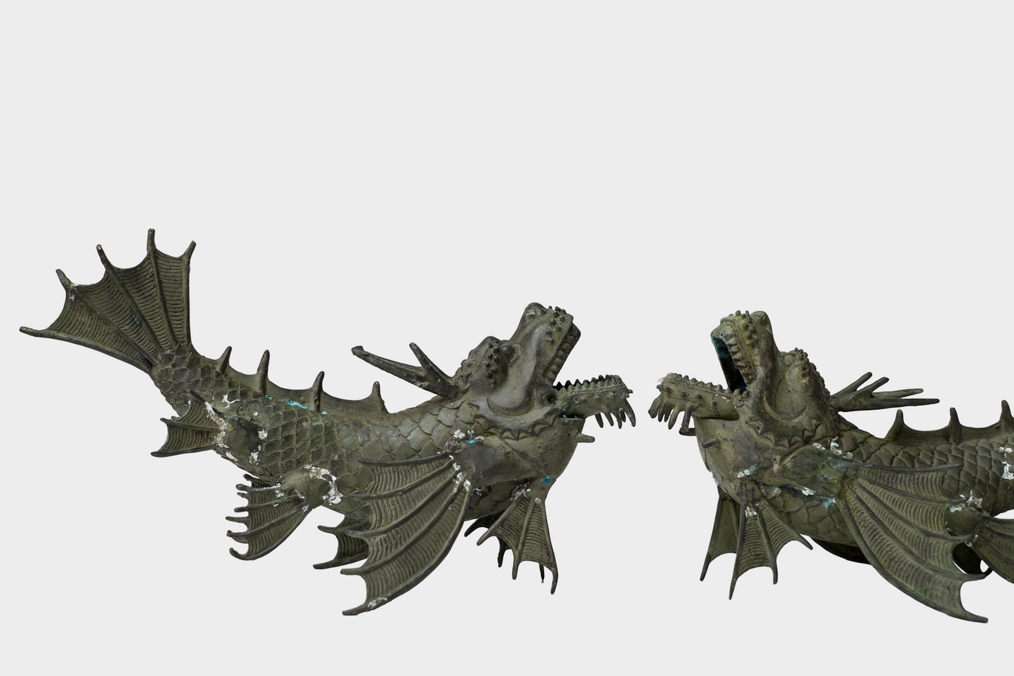 Pair of Bronze Shachihoko Dragon-Fish Guardians | East Asian Mythical Roof Form Sculptures