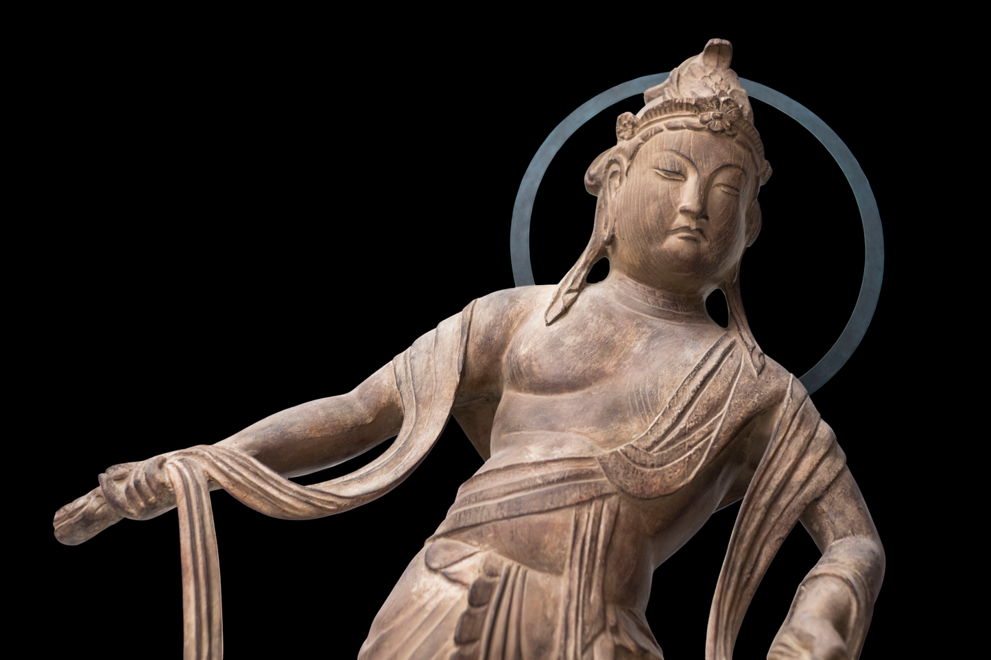 Byodo-in Inspired Cloudborne Offering Bodhisattva Unchu Kuyo Bosatsu, often called Hiten/Tennyo Standing Celestial Attendant Figure Statue