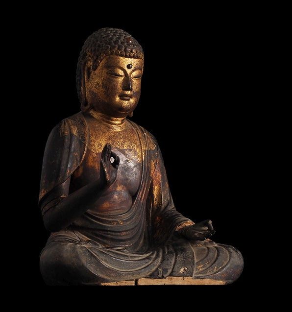 Amida Nyorai (Amitabha) — Gilt-Lacquered Wooden Seated Buddha, 21 cm | Japanese Devotional Sculpture for Home Altar & Study