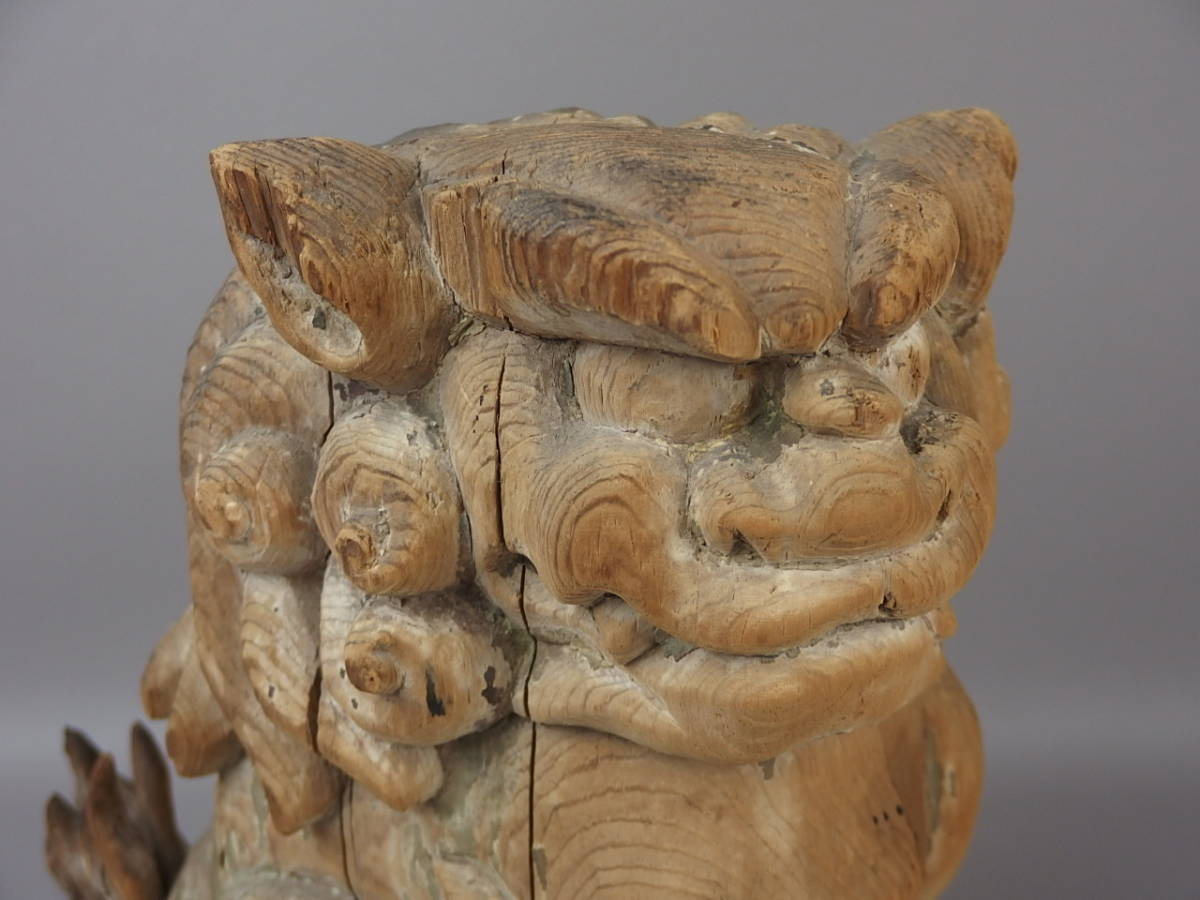 Antique Japanese Wooden Komainu Shishi Guardian Lion Dog Pair Polychrome Shrine Sculpture Edo Period