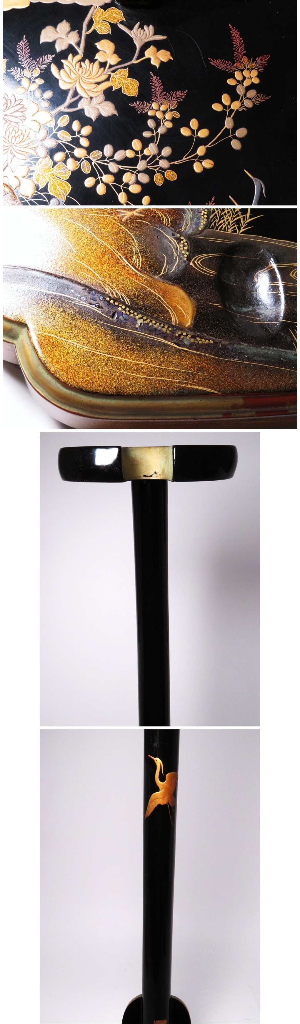 Antique Japanese Lacquer Tachi Sword Stand | Gold Maki-e Flower & Bird Design | Edo–Meiji Period Display | 66cm