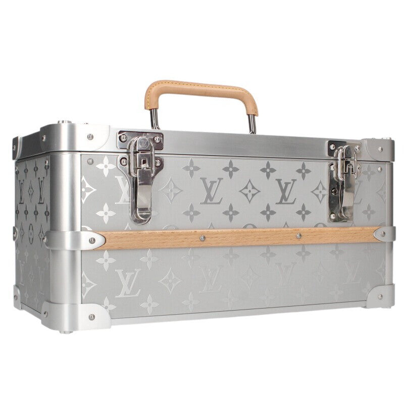 Louis Vuitton Silver Monogram Aluminium Trunk – Rare LV Aluminium Hardcase Box with Wooden Handle · A-Rank Collector Display Case