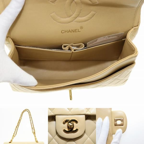 Chanel Matelasse 25 Beige Lambskin Double Flap Gold Chain Vintage