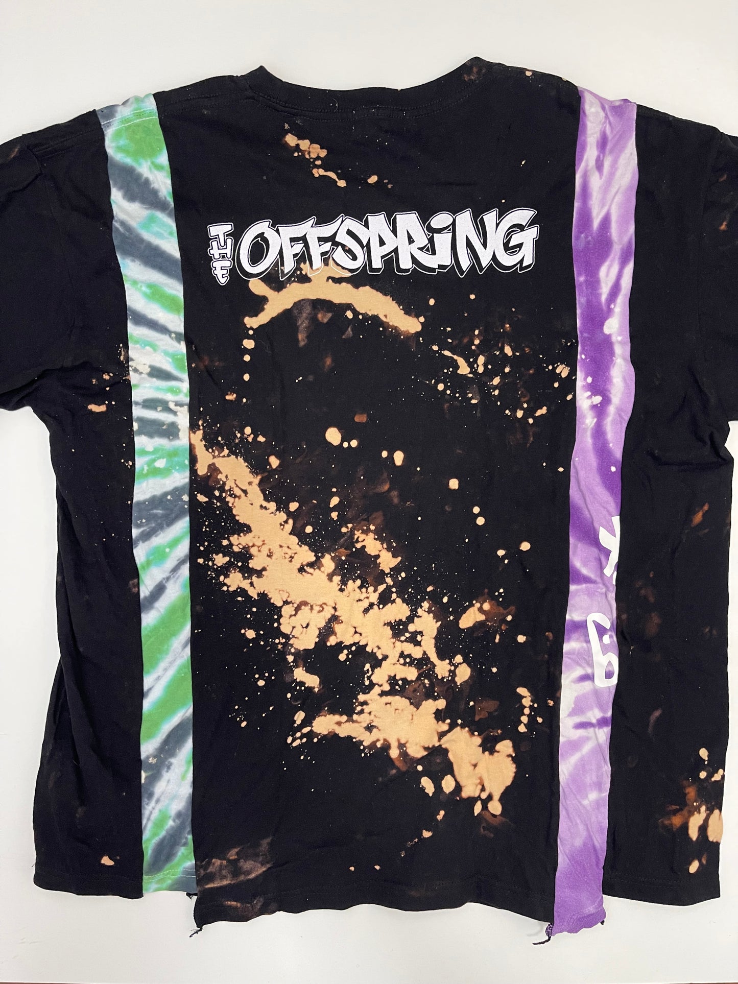 "The Offspring" Bespoke Hypebeast Japanese Remake Vintage Handmade Custom One and Only One Cote Mer Upcycle Street Fashion Boro Tie Dye Bleached Band Rap Tee T-shirt ( Size : L )