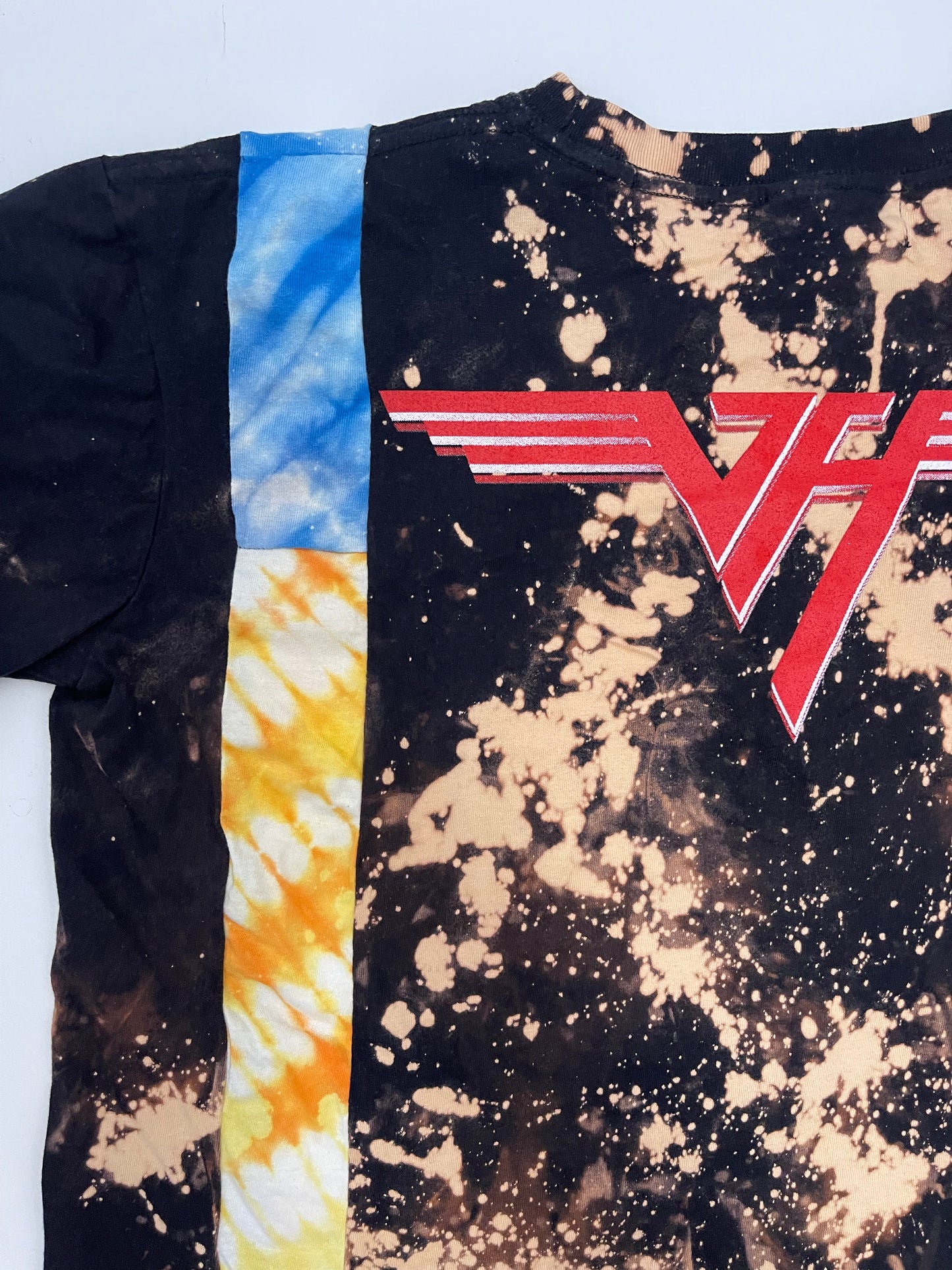 "Van Halen" Bespoke Hypebeast Japanese Vintage Handmade Custom One and Only One Cote Mer Upscale Street Fashion Remake Tie Dye Bleached Band Rap Tee T-shirt ( Size : L )