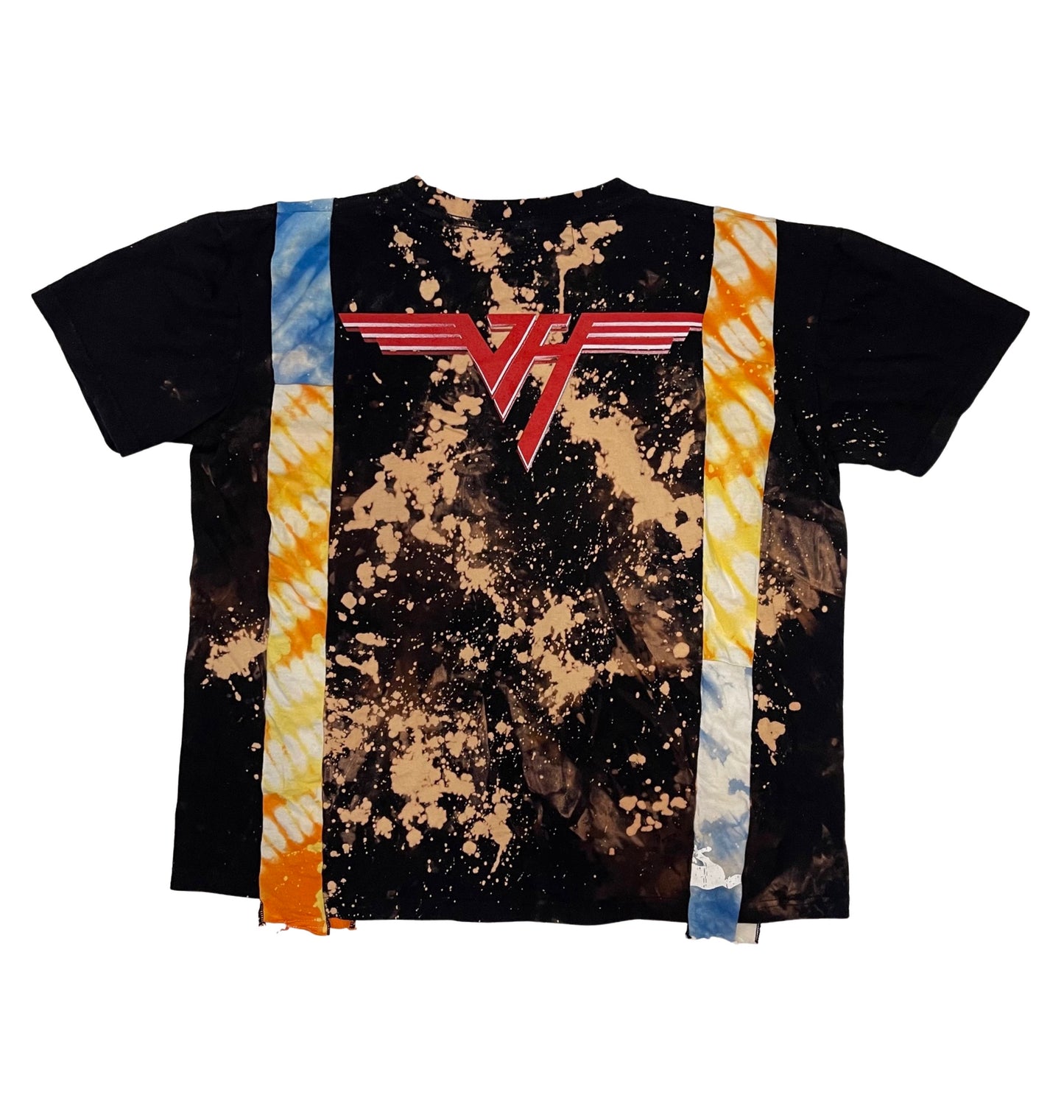 "Van Halen" Bespoke Hypebeast Japanese Vintage Handmade Custom One and Only One Cote Mer Upscale Street Fashion Remake Tie Dye Bleached Band Rap Tee T-shirt ( Size : L )