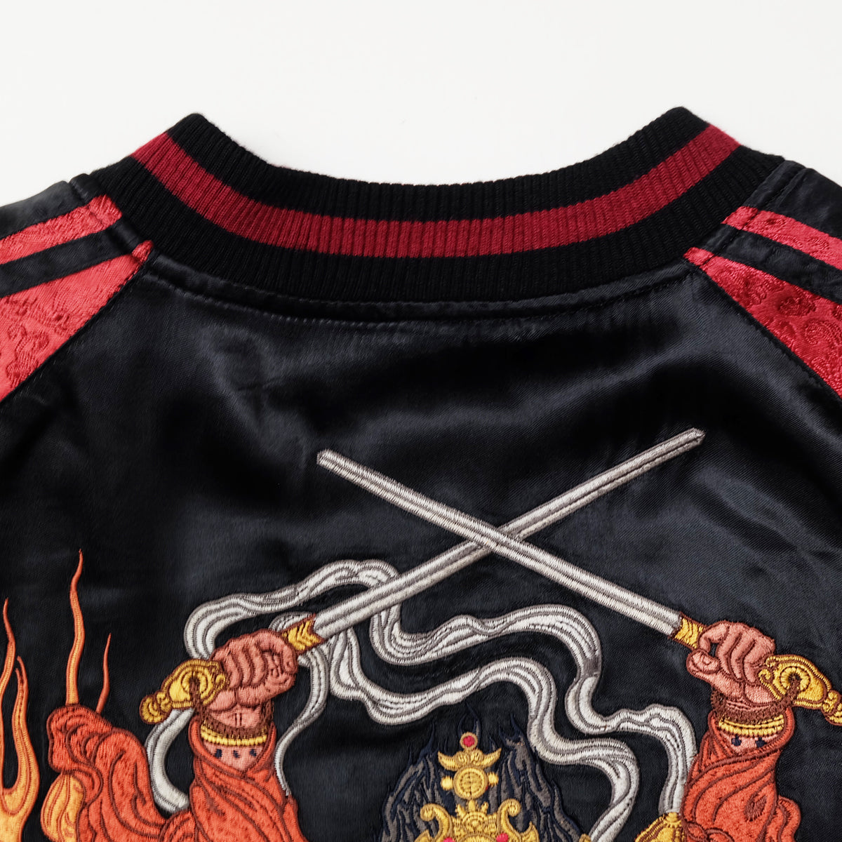 RYUOH Vintage Japanese Japan Fudo Myo Alcala Buddha Sword Katana Warrior Red Embroidered Yokosuka Jumper Bomber Sukajan Souvenir Jacket L