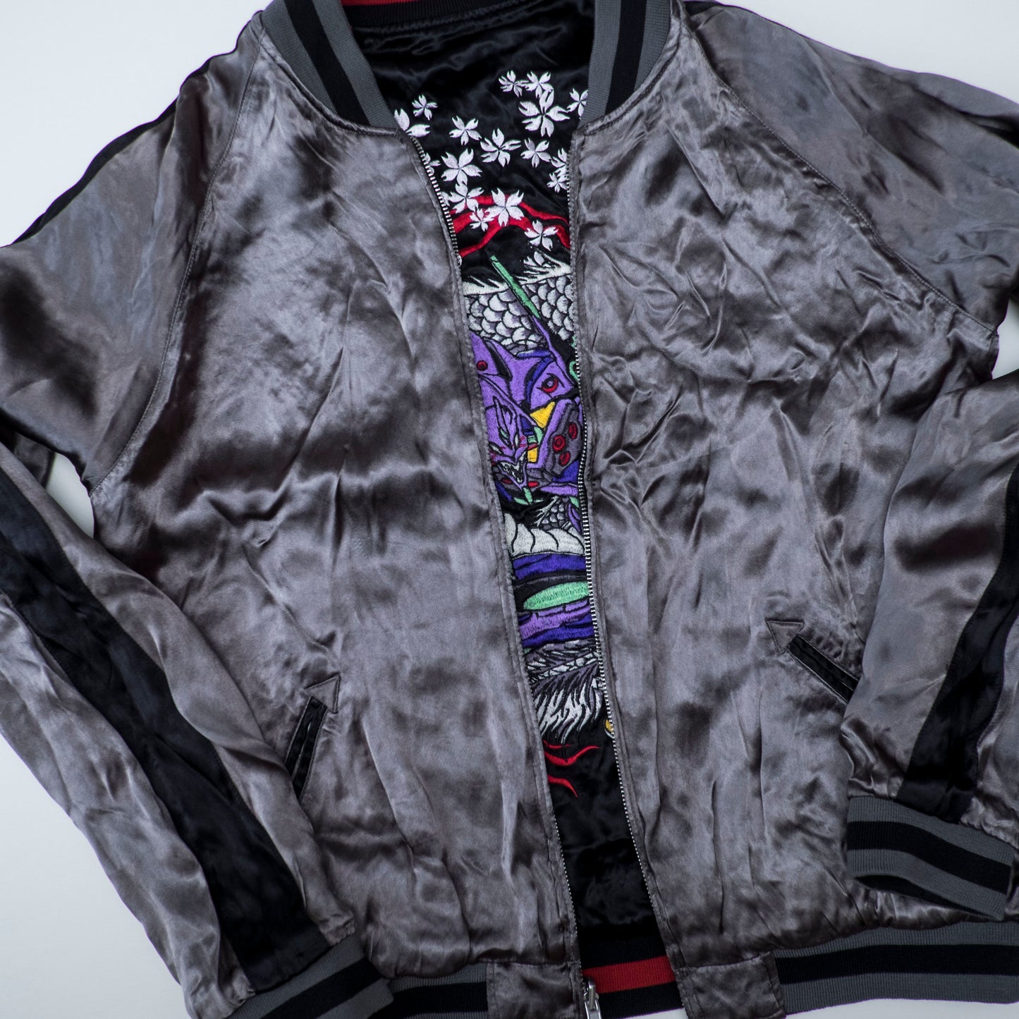 Neon Genesis Evangelion Reversible Sukajan Jacket EVA Unit 01 Dragon Sakura Japan Map Y2K Anime Bomber
