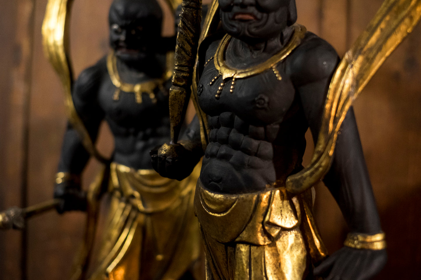 Large Nio Deva Kings (Agyō & Ungyō) — Monumental Wooden Guardian Pair, Gilt & Polychrome, Mid–Late Shōwa Period, 69cm Each