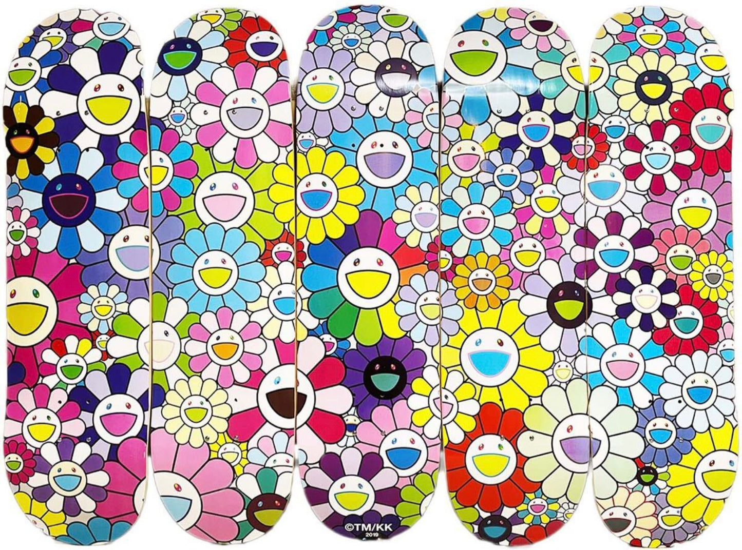 Takashi Murakami 2019 Flower Skateboard Deck Set (5pcs) Kaikai Kiki Tonari no Zingaro Superflat Rainbow Smile Limited Art Boards