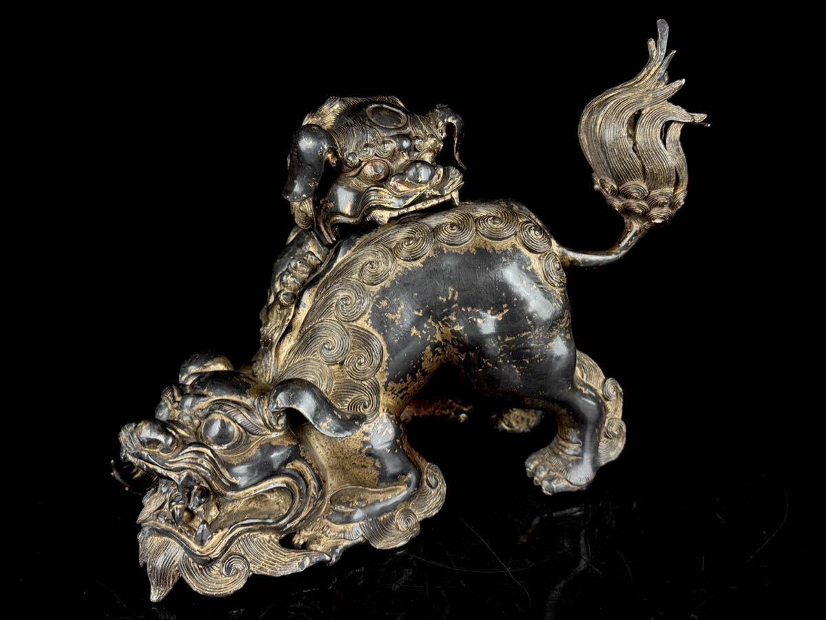 Edo-Period Bronze Shishi Incense Burner — Gilt-Accented Guardian Lion Sculpture