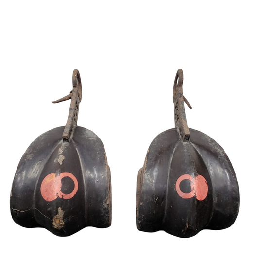 Edo Period Samurai Abumi Stirrup Pair | Forged Iron Horse Stirrups with Red Lacquer | Japanese Armor Equestrian Gear