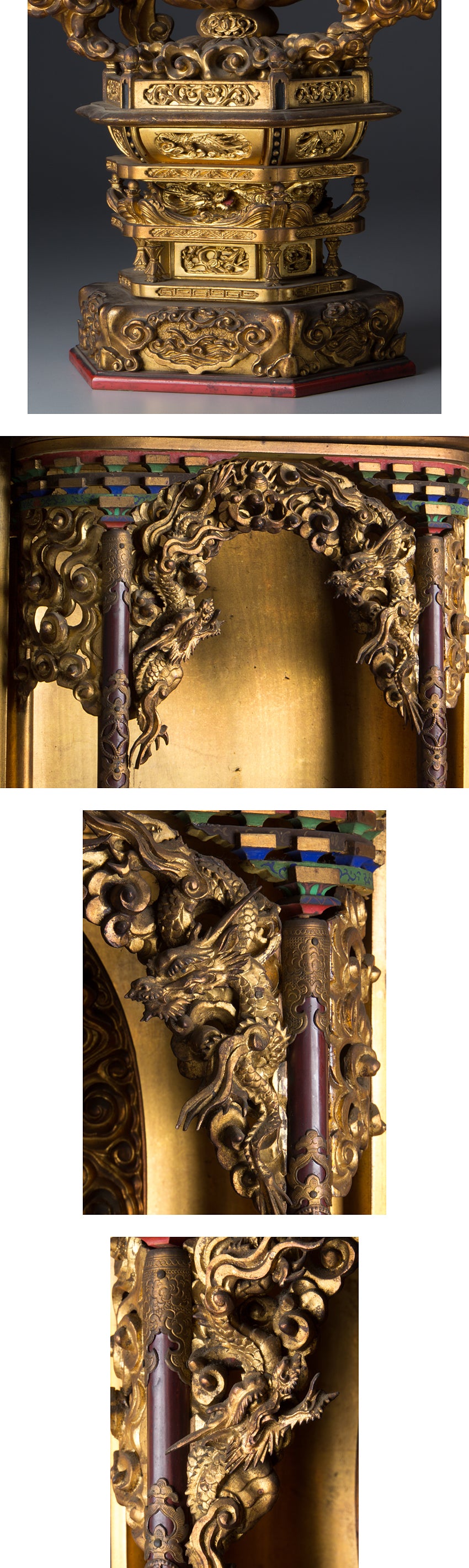 Edo–Meiji Period Gilt Wooden Amida Nyorai Triad Zushi | Large Temple Shrine Cabinet | 68cm