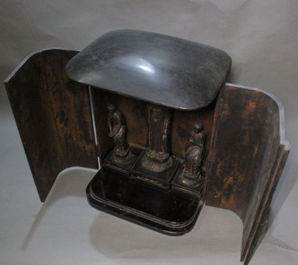 Edo Period Amida Triad Zushi Shrine | Kyōhō Era Wooden Gilt Buddhist Sculpture | 18th Century Japan