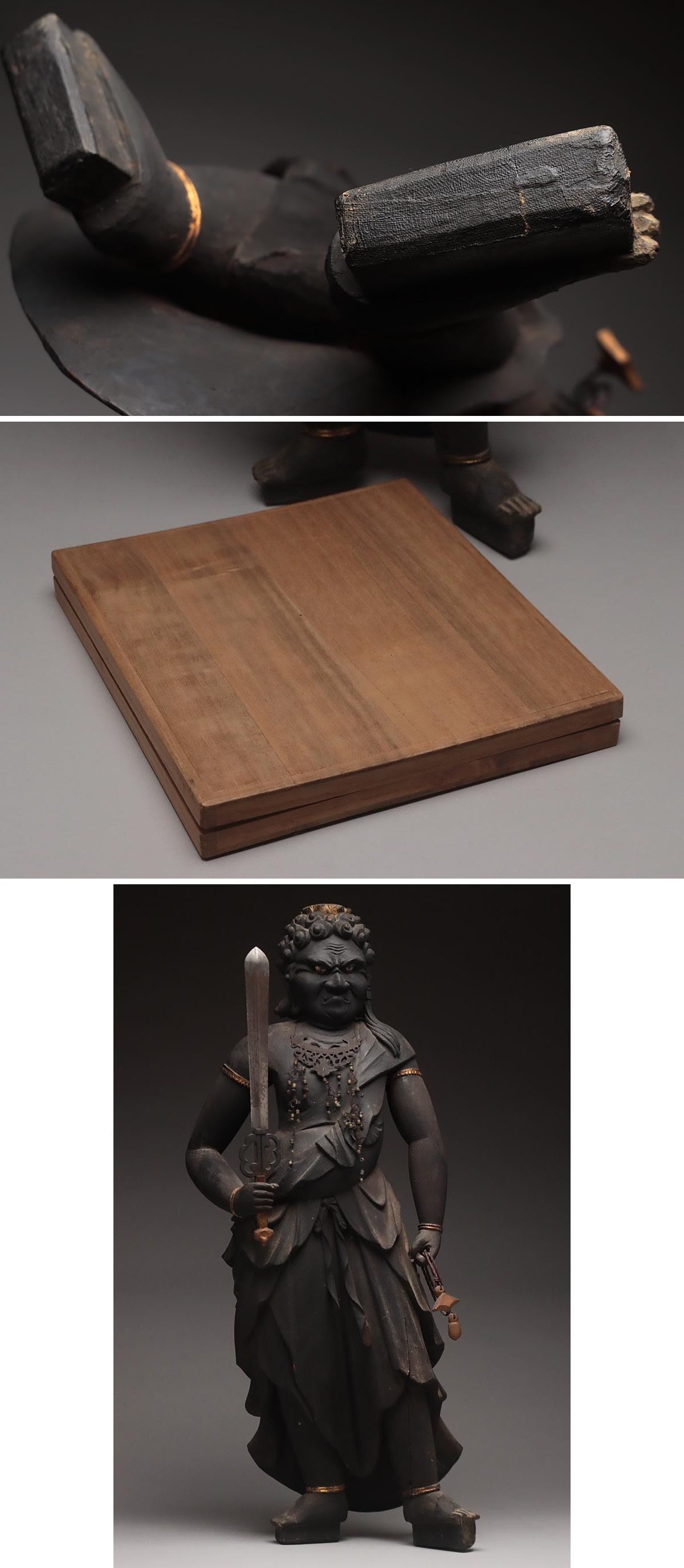 Edo Period Fudō Myōō Standing Sculpture with Glass Eyes | Carved Wood Buddhist Guardian | Late Edo–Bakumatsu Japan