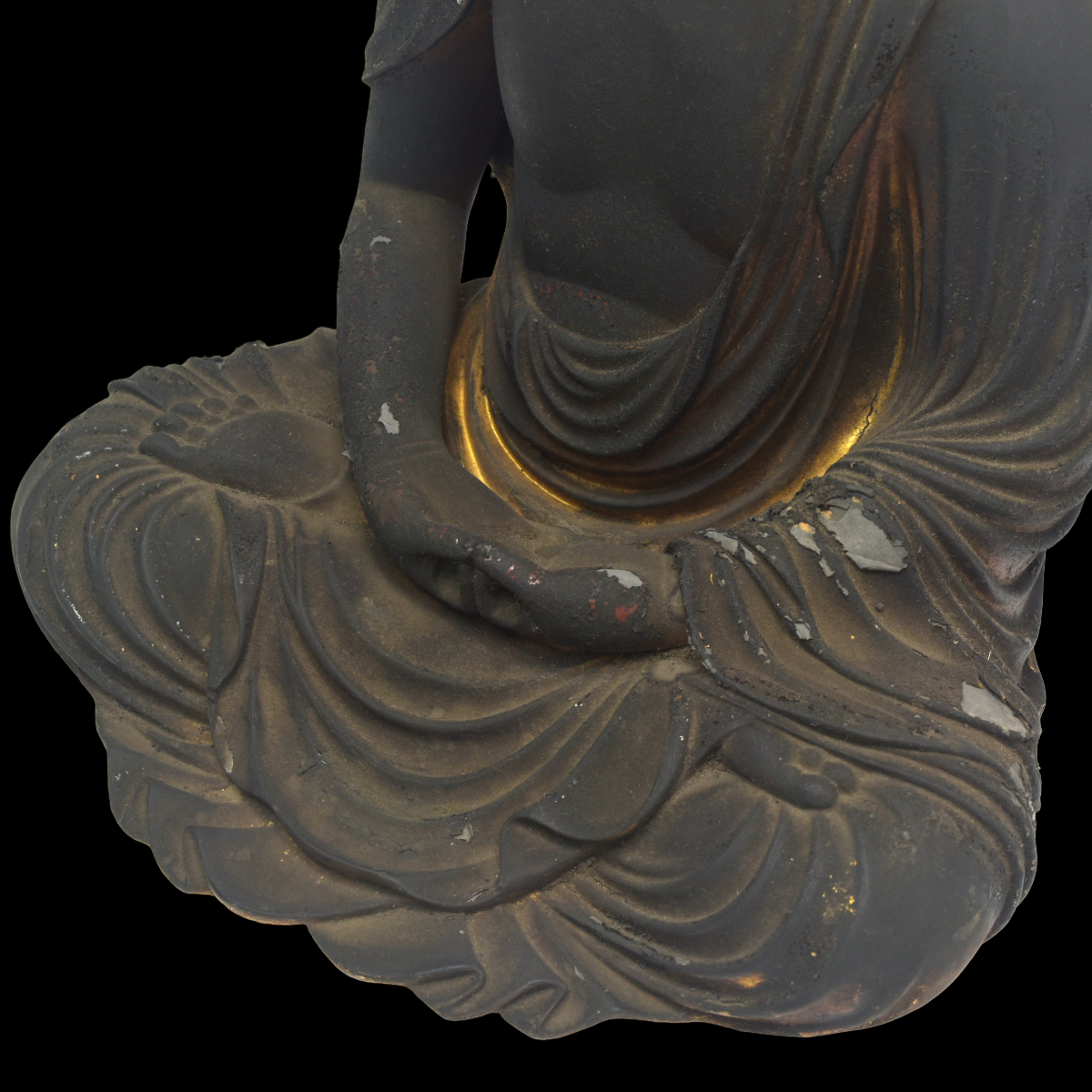 Edo Period Japanese Amida Nyorai (Amitabha) Wooden Seated Buddha with Mandorla (Antique, 100+ Years)