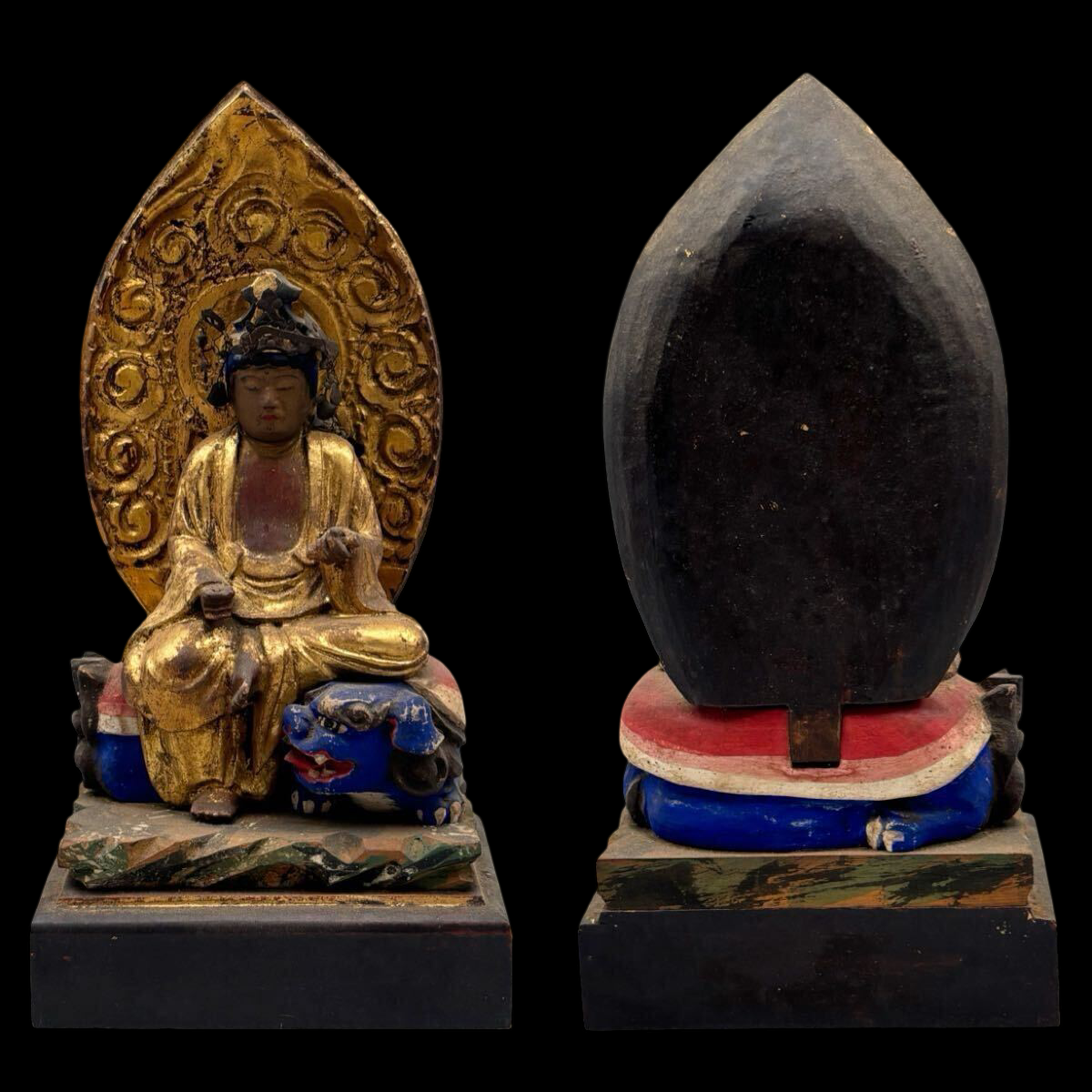 Edo Period Yakushi Nyorai Triad | Gilt & Polychrome Wooden Buddhist Sculptures | Healing Buddha with Nikko & Gakko