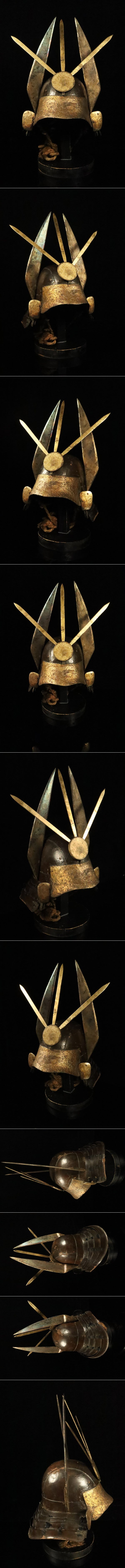 Edo Period “Hongo” Iron Kabuto with Black Lacquer Bowl | Rare Carved Wooden Wakidate & Circular Crest Maedate | Samurai Helmet Art Object