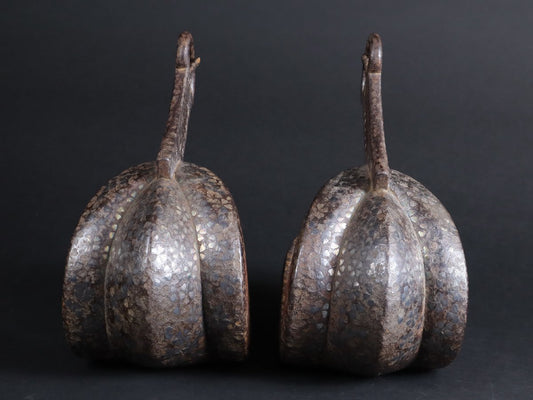 Edo Period Iron Abumi Stirrup Pair with Silver Inlay — Samurai Horse Gear Artifact