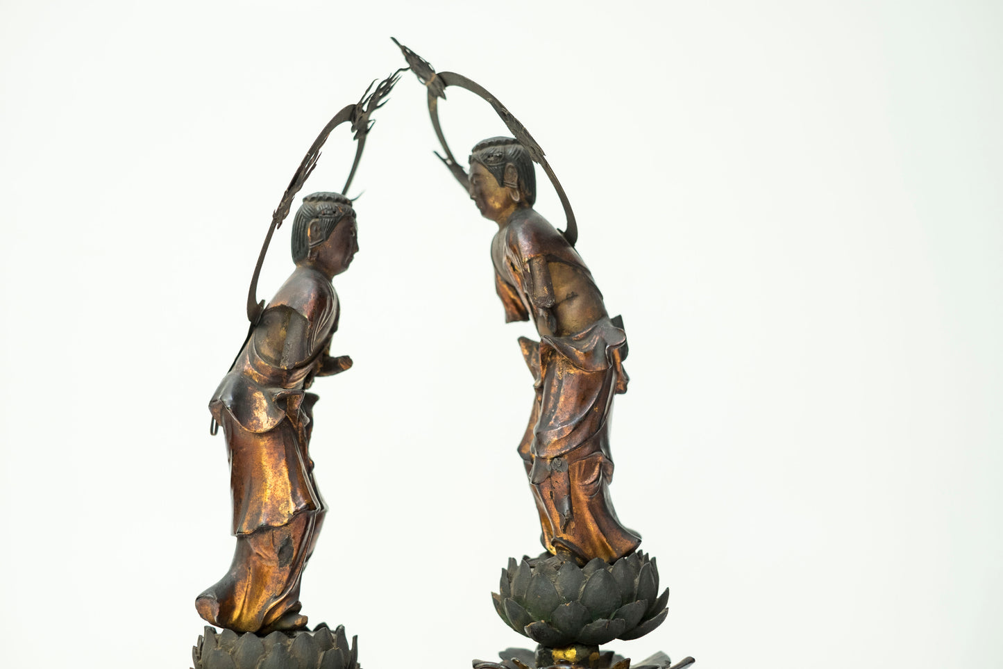 Edo–Meiji Period Gilt Wooden Amida Nyorai Kannon Seishi Bosatsu Triad Sculpture Set