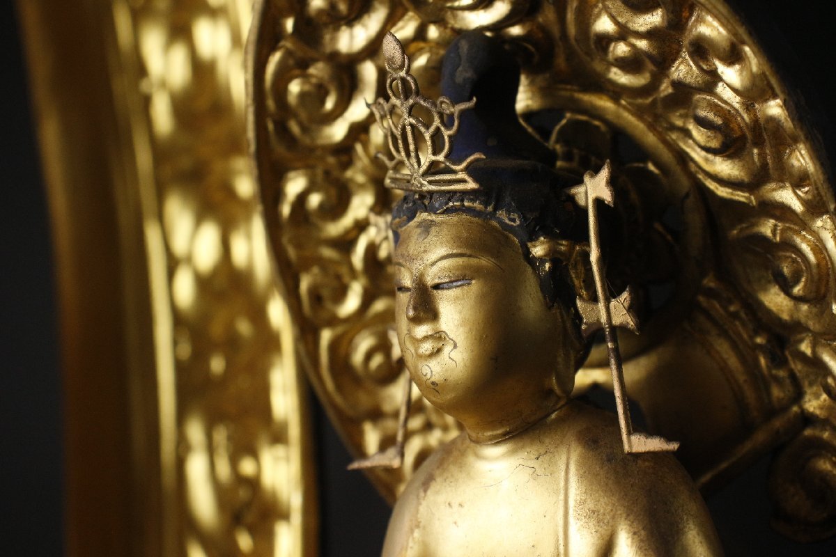 Extra-Large 70cm Giltwood Amida Sanzon Triad Zushi (Gyokugan Eyes) — Black Lacquer Portable Shrine, Edo-Period Style, Museum-Grade Butsuzo