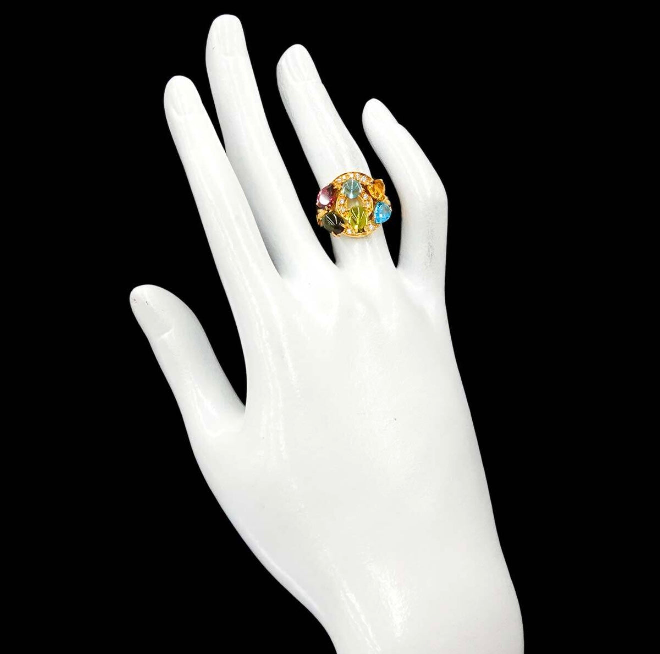 BVLGARI Astrale Shield Design Ring K18YG Multicolor Gemstones & Diamonds – Size JP10 (US5.25)