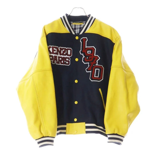 KENZO Paris Vintage Varsity Jacket – Tiger Back Embroidery – Navy & Yellow