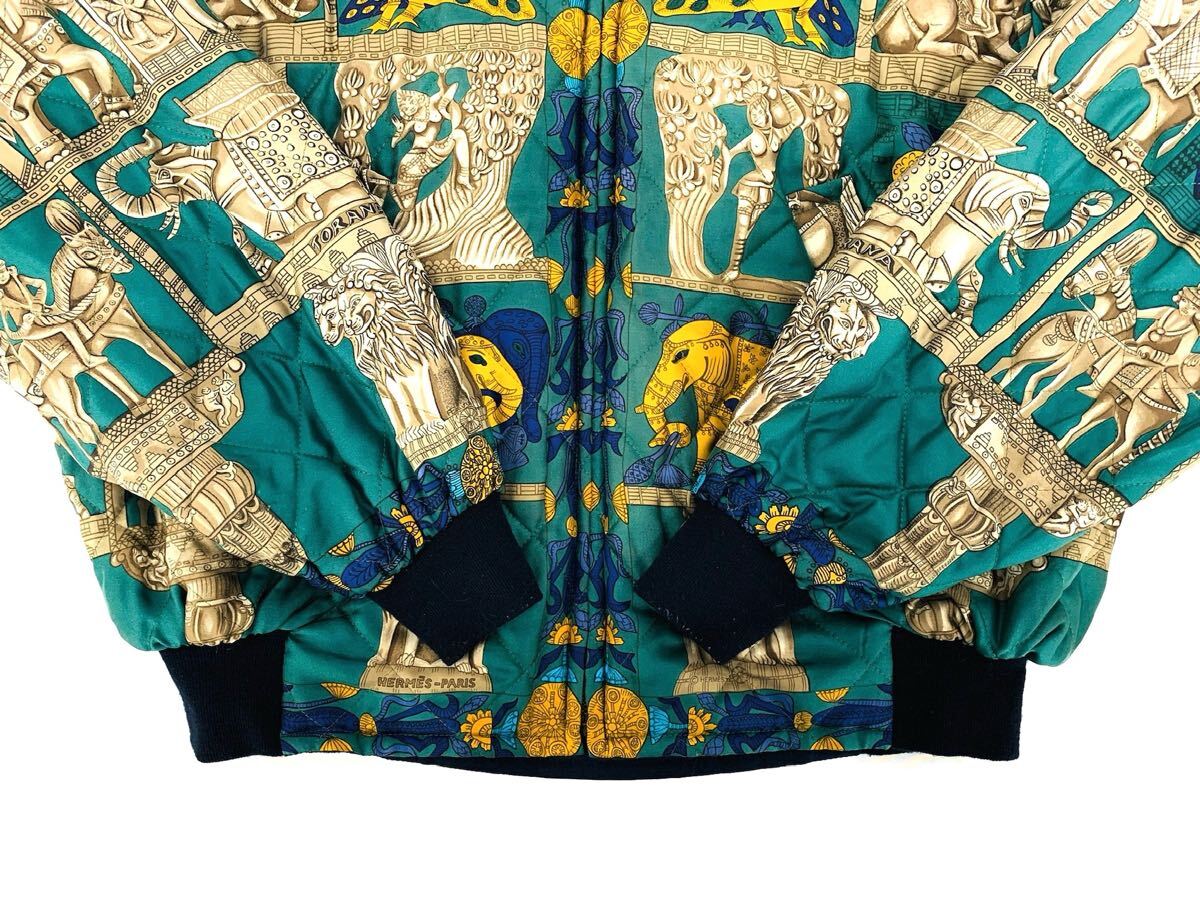 Hermès Reversible Silk Bomber Jacket Egyptian Motif Vintage Archive Designer Jacket Size 52