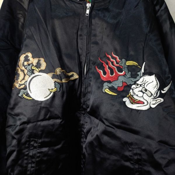 Hoshihime Sukajan Jacket — Dragon & Fierce Deity Embroidery, Japanese Souvenir Bomber 3L