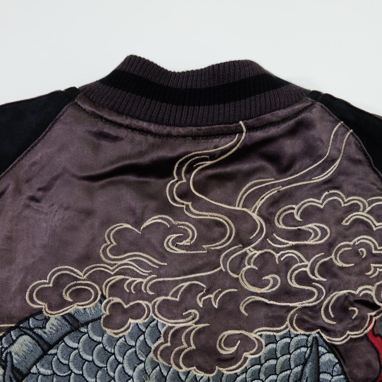 Japanese Reversible Dragon Sukajan Jacket Size M | Black Red Brown Embroidered Ryū Flame Yokosuka Souvenir Bomber