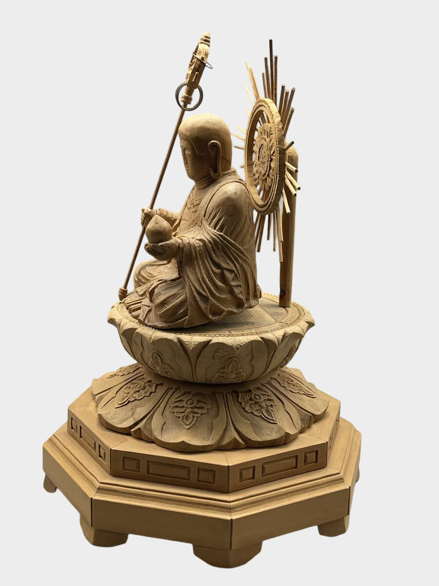 Japanese Wooden Jizo Bosatsu Statue Seated Lotus Halo Ksitigarbha Buddhist Figure 30cm