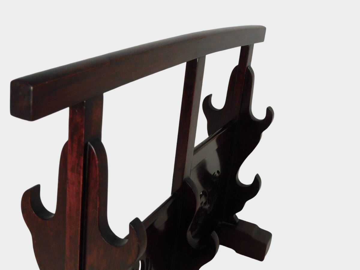 Japanese Wooden Sword Rack | 4-Slot Katana & Wakizashi Stand | Pierced Panel Design | Approx 46cm Hanging Width