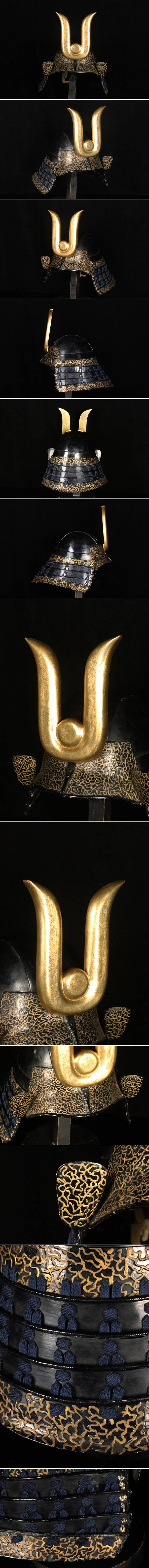 Edo-Period Honka Iron Kabuto | Black Lacquer Bowl | Carved Wooden Crest Set with Gilt “Kuwagata” Form | Samurai Helmet Artifact