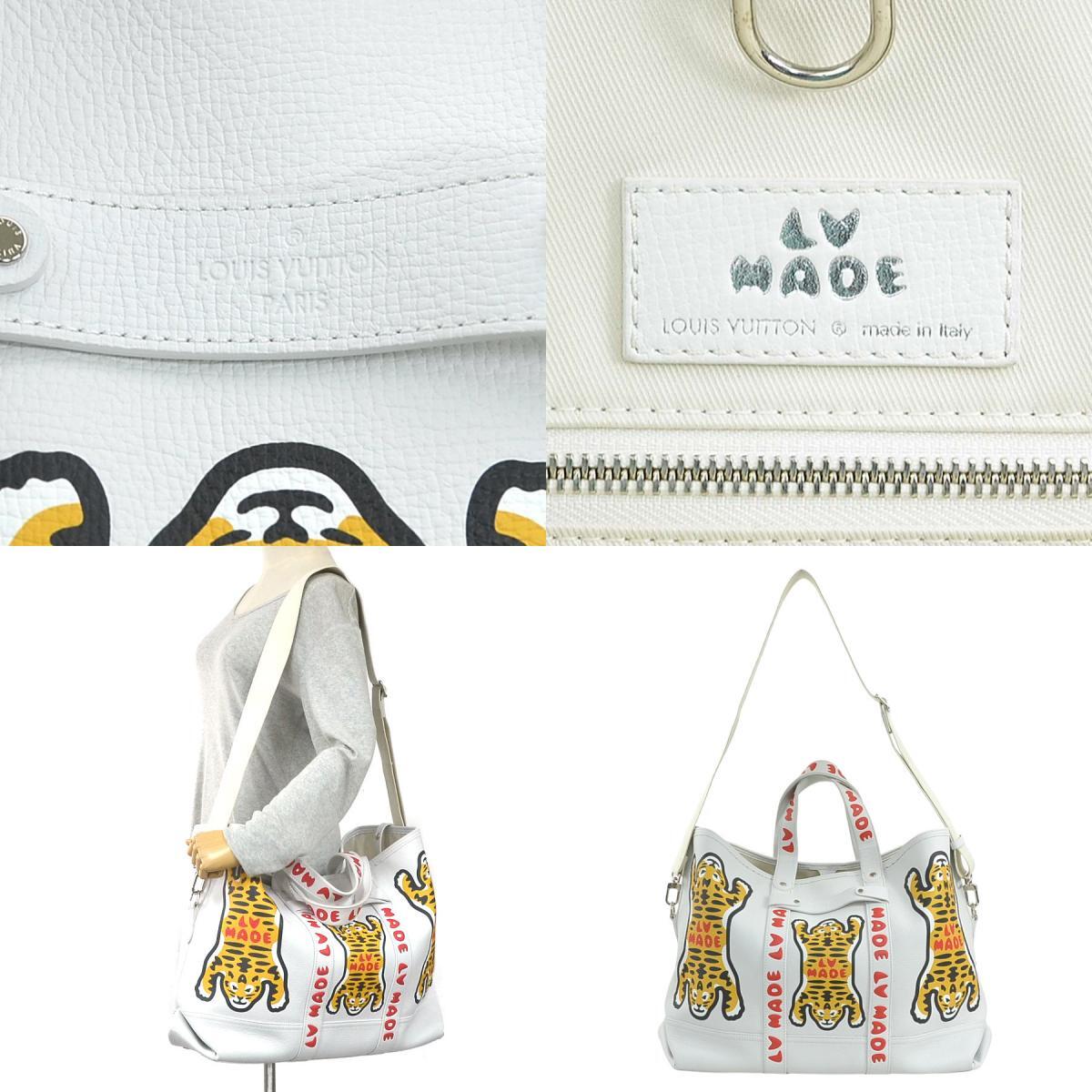 LOUIS VUITTON × NIGO LV² Trolley Tote M59366 Tiger White Leather 2-Way Shoulder Bag