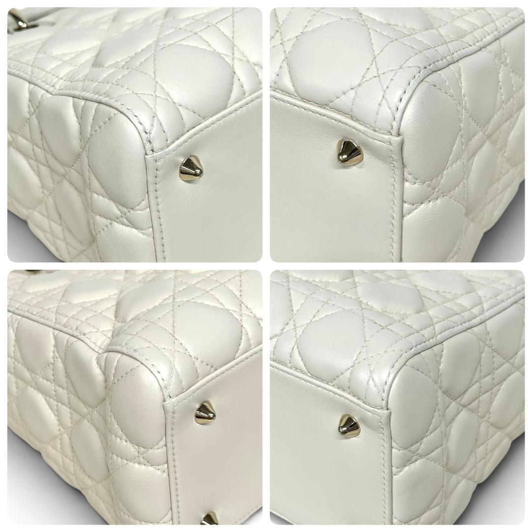 Lady Dior Medium White Cannage Lambskin Handbag Silver Hardware 02-MA-0167