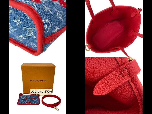 Louis Vuitton x Takashi Murakami Neverfull Inside Out BB M14997 Monogram Cherry Denim Tote Bag