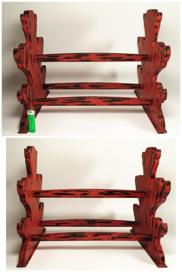 Antique Japanese Negoro Lacquer Sword Stand Katana Kake Meiji Period Samurai Display