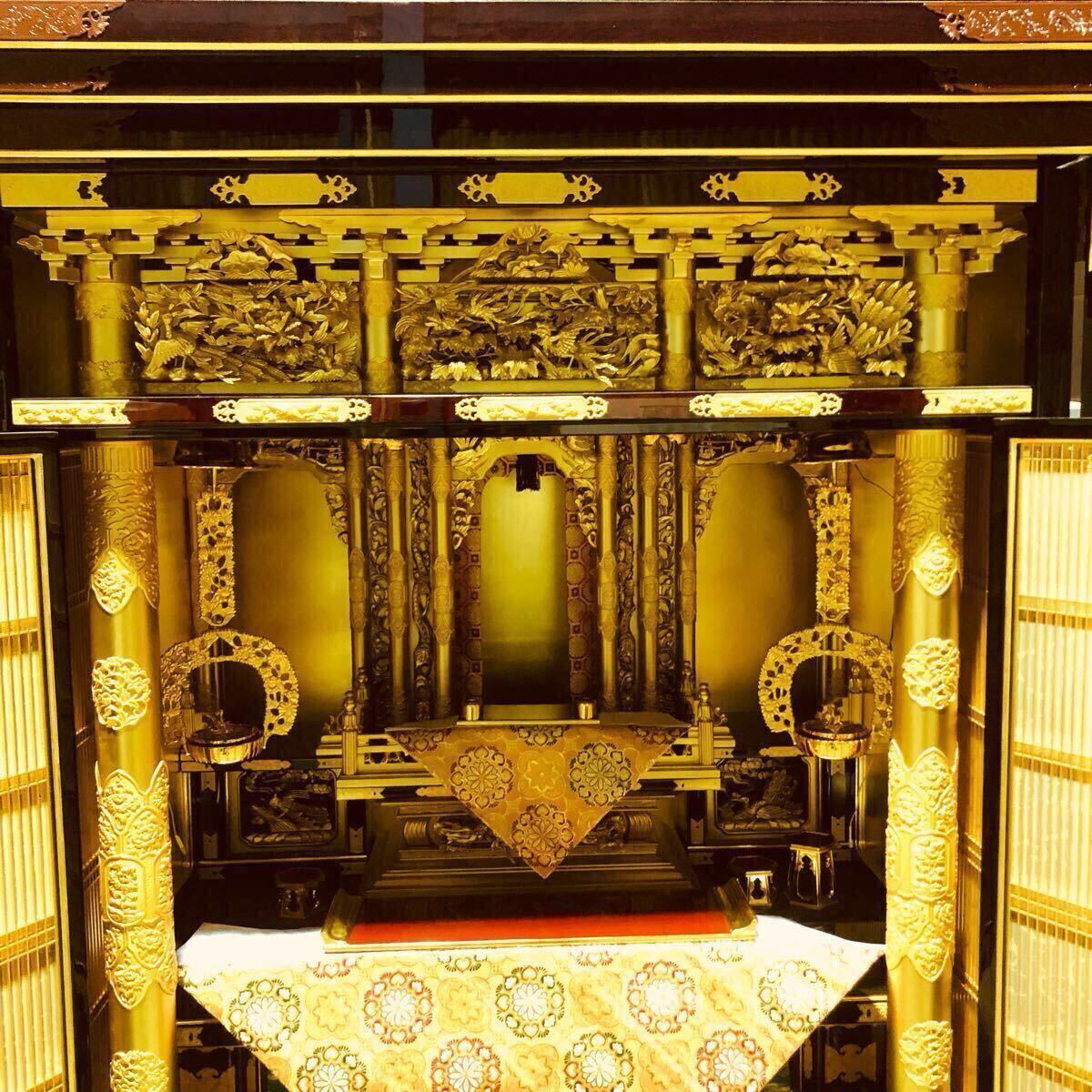 Monumental Nishihonganji-Style Gold Butsudan (40-Go) — Three-Way Opening Guden — Lacquer & Gold Powder — W124×D78×H176 cm