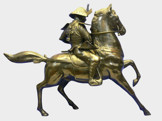 Monumental Japanese Bronze Samurai Warrior Equestrian Statue Kusunoki Masashige Signed Shoun Warrior Sculpture